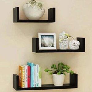 modern u shape wall shelves 3 tier |diy shelves|color wengy (brown)