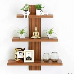 modern tree shape wall shelves 3 tier |diy shelves|color teak natural (brown)