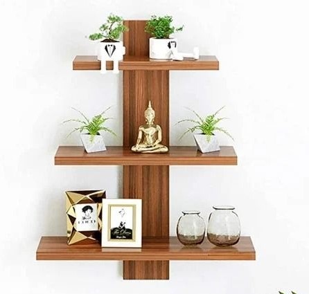 modern tree shape wall shelves 3 tier |diy shelves|color teak natural (brown)