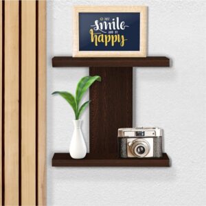 modern i shape wall shelves | minimalist floating display rack |color wengy(brown)