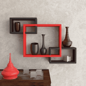 DECOR BUY Intersection Wall shelves set of 3 (Color- Red & Black)